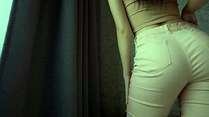 brunette fuck doll's huge ass and pussy lips tease in tight jeans then bare