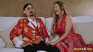 Blonde in leggings craves shaved pussy licks before intense hardcore pounding