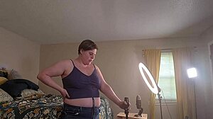 Clara Crisp milf bbw getting ready backstage for giantess fetish video hairy armpits belly