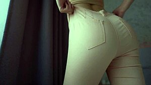 brunette fuck doll's huge ass and pussy lips tease in tight jeans then bare