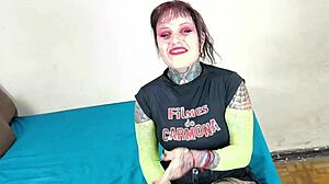 Tattooed Latina Naty Loka Carmona bends for hardcore creampie future