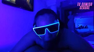 Deepthroat Gag Fest - Submissive Stepdaughter Chokes on Wet Cock in Neon Room