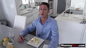 Blonde stepmom sucks stepson next to busy stepdad