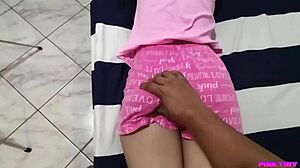 fooled the cute babysitter into massage to grope her innocent tight ass cheeks