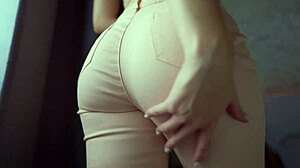 brunette fuck doll's huge ass and pussy lips tease in tight jeans then bare