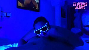 Deepthroat Gag Fest - Submissive Stepdaughter Chokes on Wet Cock in Neon Room