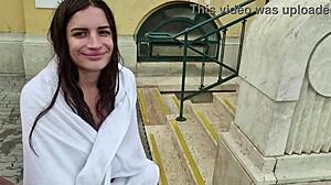 Skinny Hungarian teen fucked hard in public Budapest pool with monster cock