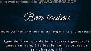 French femdom mistress humiliates old cuckold with joi jerk commands