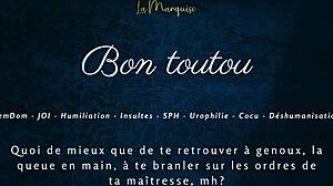 French femdom mistress humiliates old cuckold with joi jerk commands