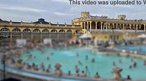 Skinny Hungarian teen fucked hard in public Budapest pool with monster cock