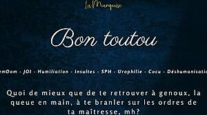 French femdom mistress humiliates old cuckold with joi jerk commands