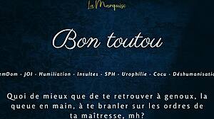 French femdom mistress humiliates old cuckold with joi jerk commands