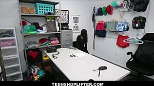 petite blonde delilah day hides clothes under hijab while teasing the officer at work