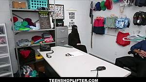 petite blonde delilah day hides clothes under hijab while teasing the officer at work