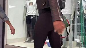 yoga pants hugging perfect curves in candid hidden cam shots