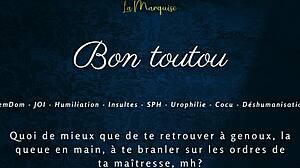 French femdom mistress humiliates old cuckold with joi jerk commands