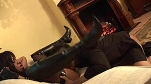 ebony goddess slut fucked hard in leather boots
