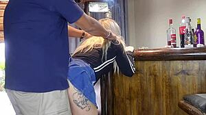 Blonde teen trembles with desire bending over for monster cock creampie doggystyle