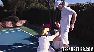 Big tits besties swap pussy licks and jizz in wild pov foursome pounding