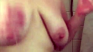 Big Boob Mama Showers, Washes Hair and Shaves Pussy