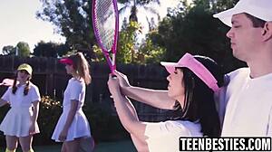 Big tits besties swap pussy licks and jizz in wild pov foursome pounding