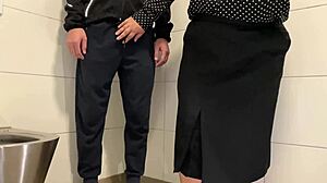 juicy milf strokes throbbing cock in dirty public toilet