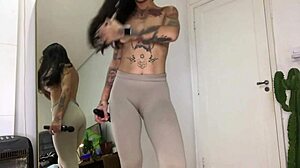 Sexy emo girl next door strips changes masturbates with dildo shows hairy armpits yoga poses in long homemade