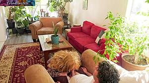 Chubby blonde stepmom in boots rides stepson's monster cock to creampie.