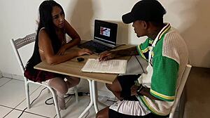 friend stuffs cock in my girlfriend while she studies at his place