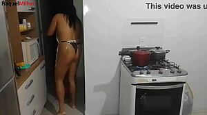 naughty maid sucks boss cock hungrily in kitchen!