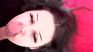 cutie brunette teases her pretty face right by my massive throbbing cock