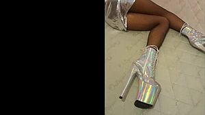 i'm lovin these total silver fishnets on sexy petite latina milf in heels pantyhose