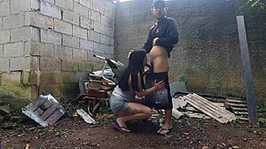 🍆 banging this cute latina teen's tight pussy outdoors at the party! 😈