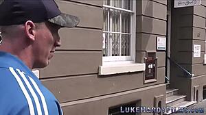 Inked british milf tugs and sucks monster cock hungrily