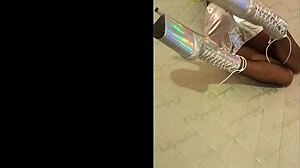 i'm lovin these total silver fishnets on sexy petite latina milf in heels pantyhose