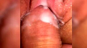 close-up on juicy cum-filled pussy getting fucked hard