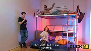 Naughty hostel wife cheats with neighbor's tight ass in stockings for cuckold thrill