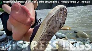 Goddess Teases Cute Tan Nylon Soles Riverside!