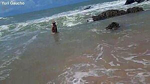 yuri gaucho wife struts her curves on nudist beach as crowd goes wild for every jiggle