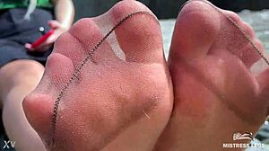 Goddess Teases Cute Tan Nylon Soles Riverside!