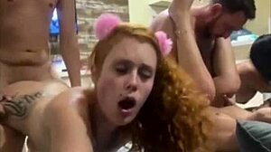 three sultry milfs bent over in steamy doggystyle orgy