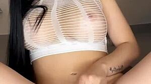 this horny latina plays with her fave dildo till she squirts