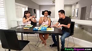 Teen Sisters Deepthroat Stepbrother's Cock in Family Orgasm Fantasy