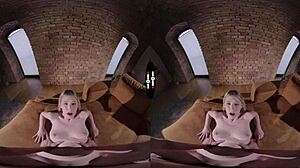 blonde bride in wedding dress gives pov handjob blowjob shaved pussy in dark room vr 😘💍