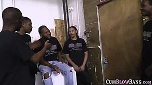 interracial blowbang has her sucking monster cocks bukkake facial drench 💦👅