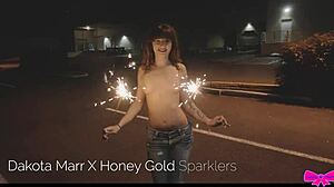sparklers light up honey gold and dakota marr's topless public outdoor tease