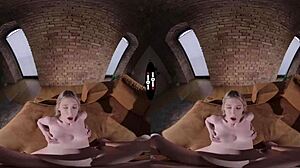 blonde bride in wedding dress gives pov handjob blowjob shaved pussy in dark room vr 😘💍