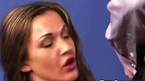 wicked honey face cumshot swallows every drop in bukkake blowbang