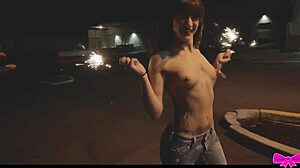 sparklers light up honey gold and dakota marr's topless public outdoor tease