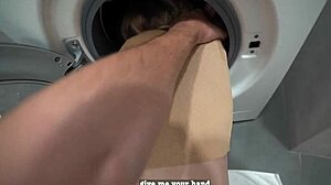 Stepson Pounds Stepmom Tight Pussy In Washing Machine Creampie